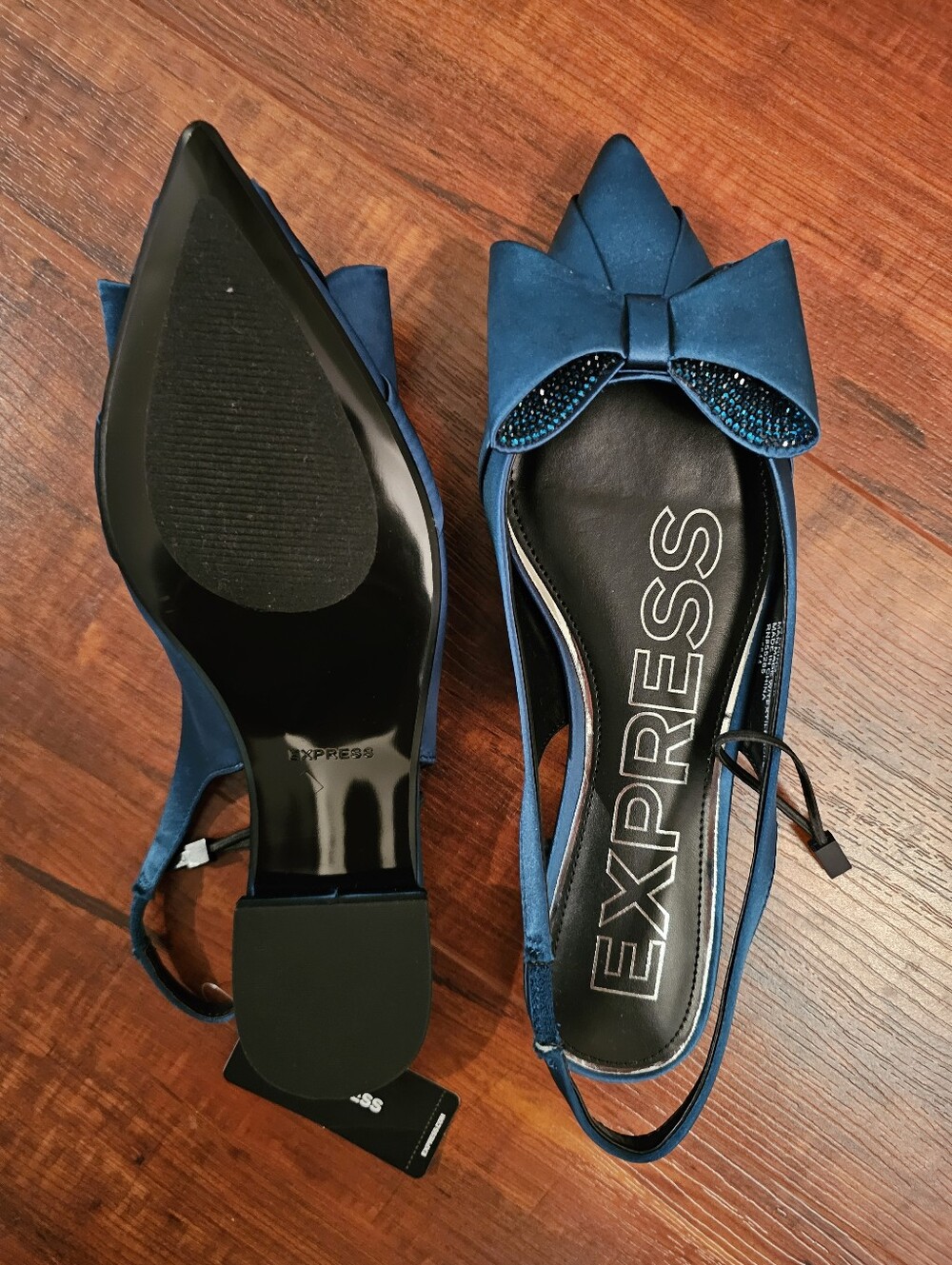Express Women's Teal Pointed Toe Slingback Flats with Bow - Picture 2 of 4